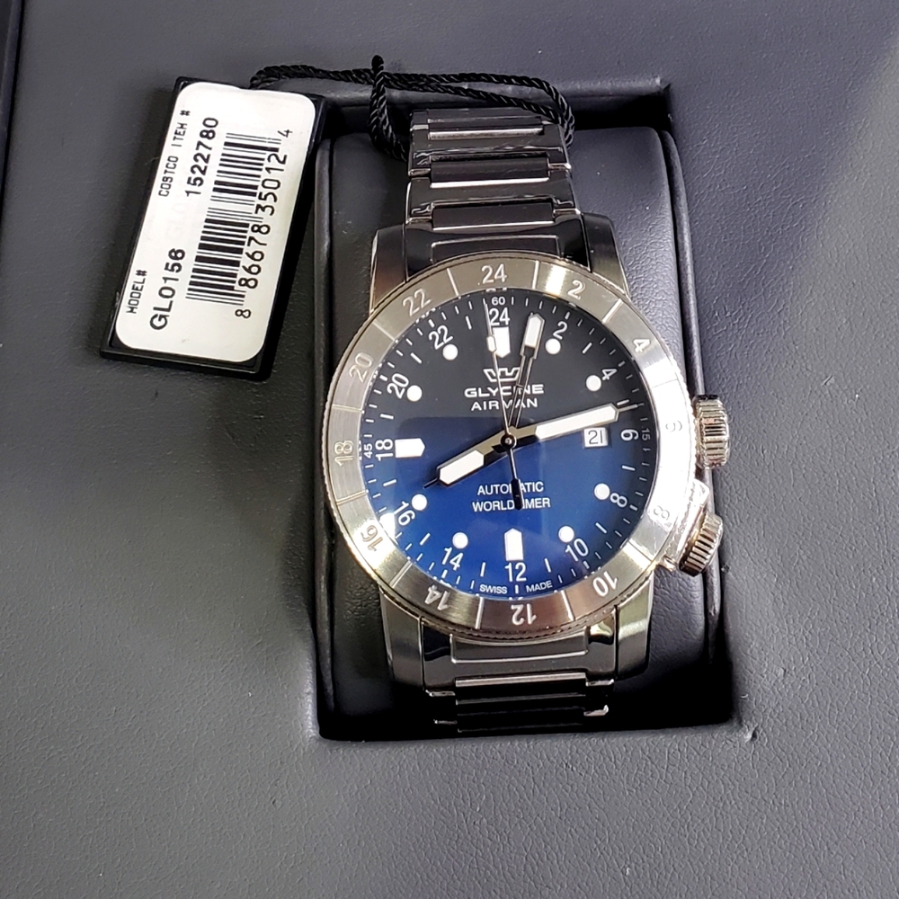 Glycine Airman GMT 44mm Stainless Steel Blue Dial Automatic Mens Watch GL0156